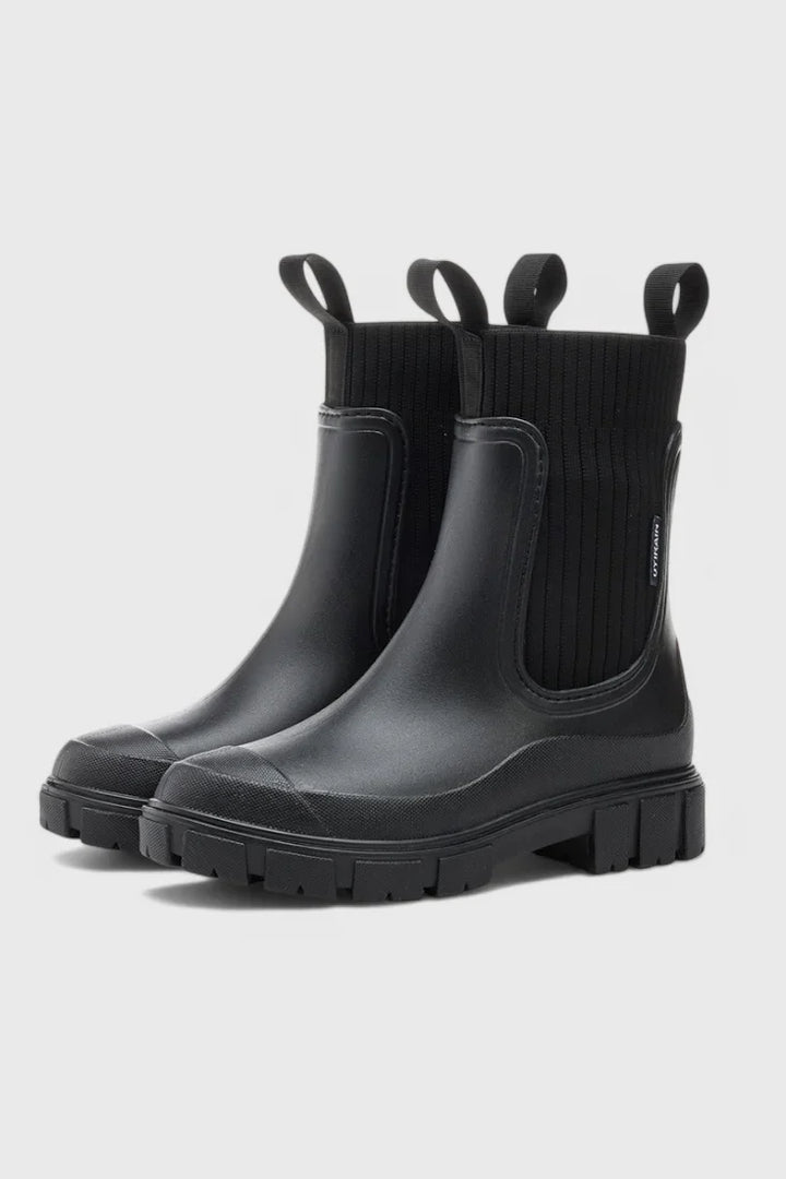 Women's Rubber Chelsea Boots – Ribbed Knit Cuffs And Lug Sole