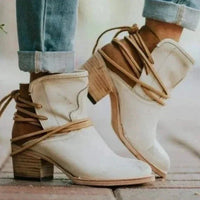 Women's Western Ankle Boots – Block Heel And Wrap-Around Lace-Up Design