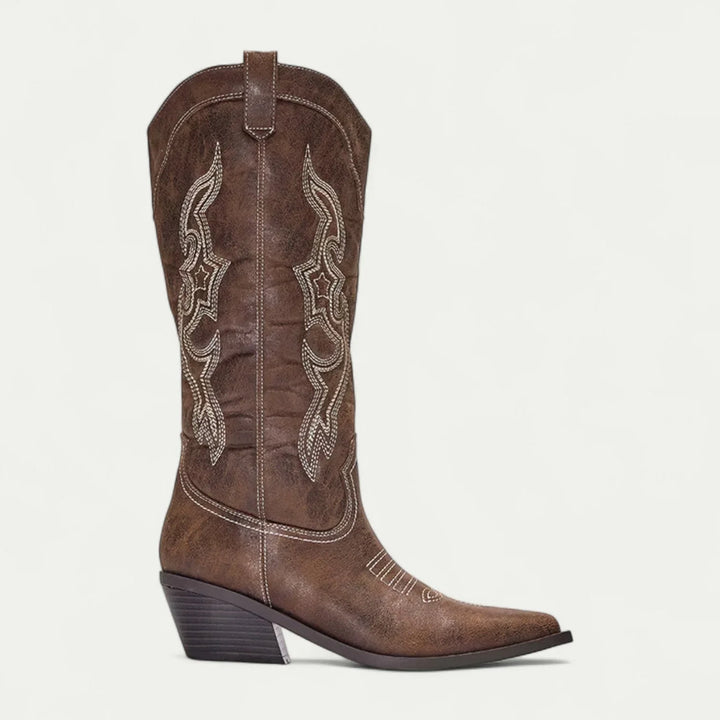 Women's Western Calf-High Boots – Pointed Toe And Decorative Stitching