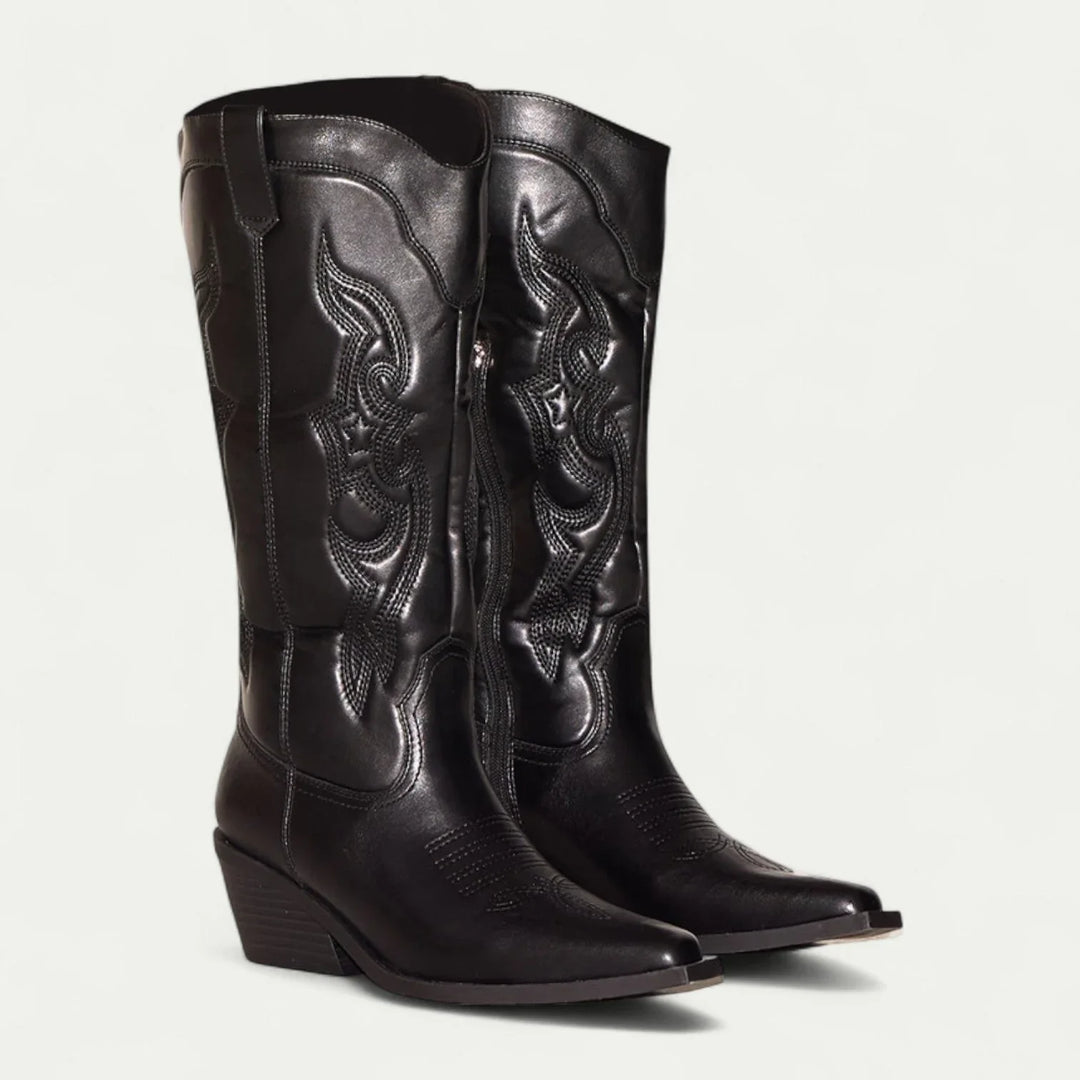 Women's Western Calf-High Boots – Pointed Toe And Decorative Stitching