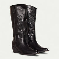 Women's Western Calf-High Boots – Pointed Toe And Decorative Stitching