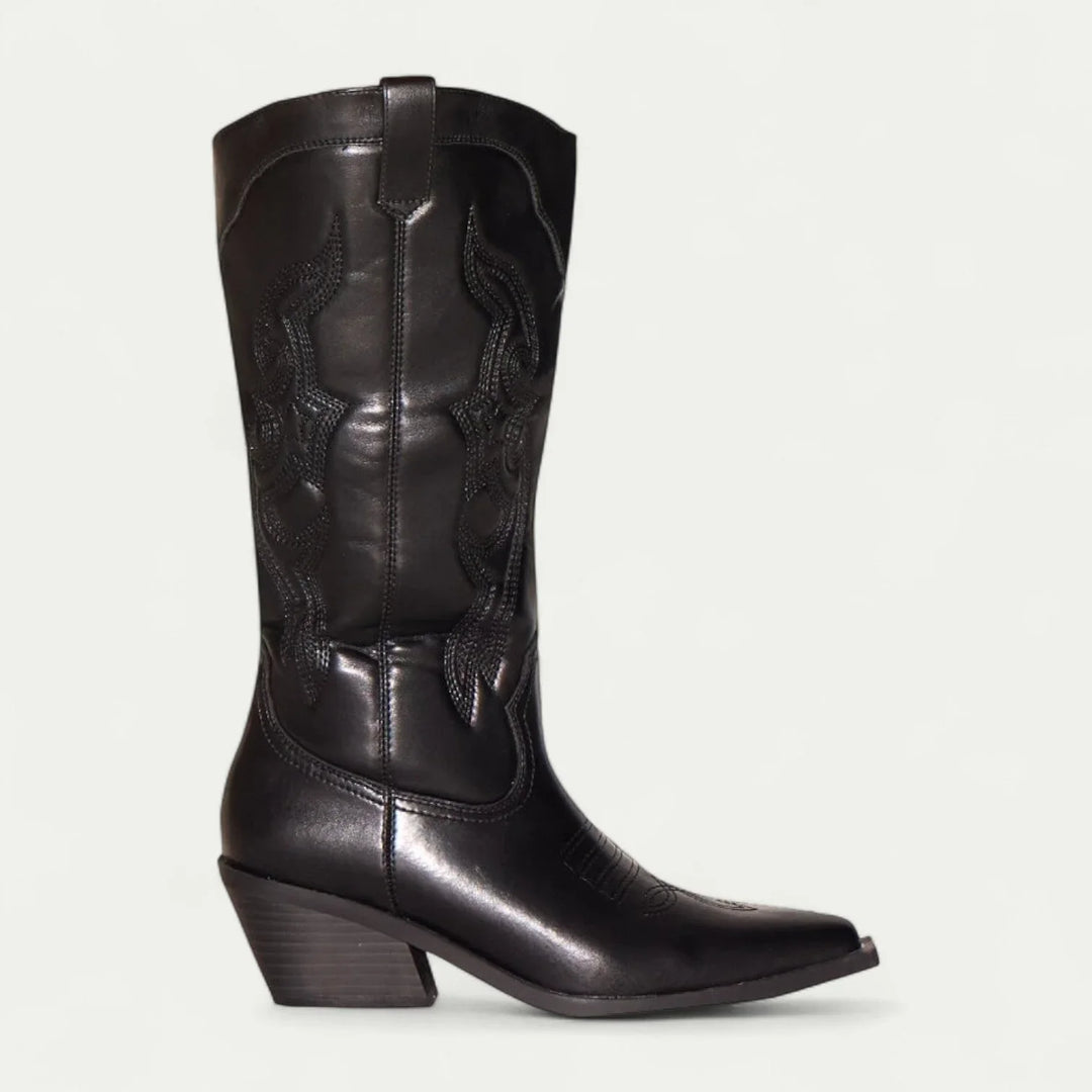 Women's Western Calf-High Boots – Pointed Toe And Decorative Stitching