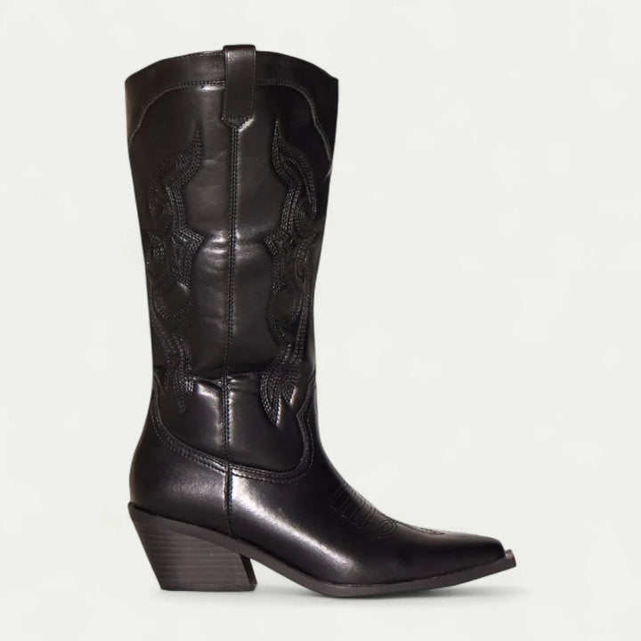 Women's Western Calf-High Boots – Pointed Toe And Decorative Stitching