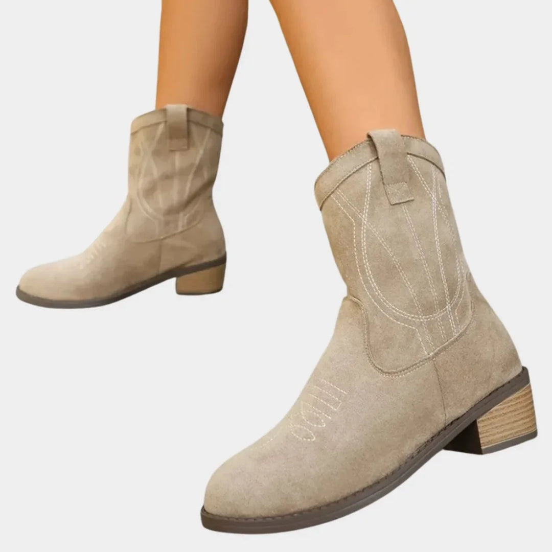 Women's Western Embroidered Suede Mid-Calf Ankle Boots