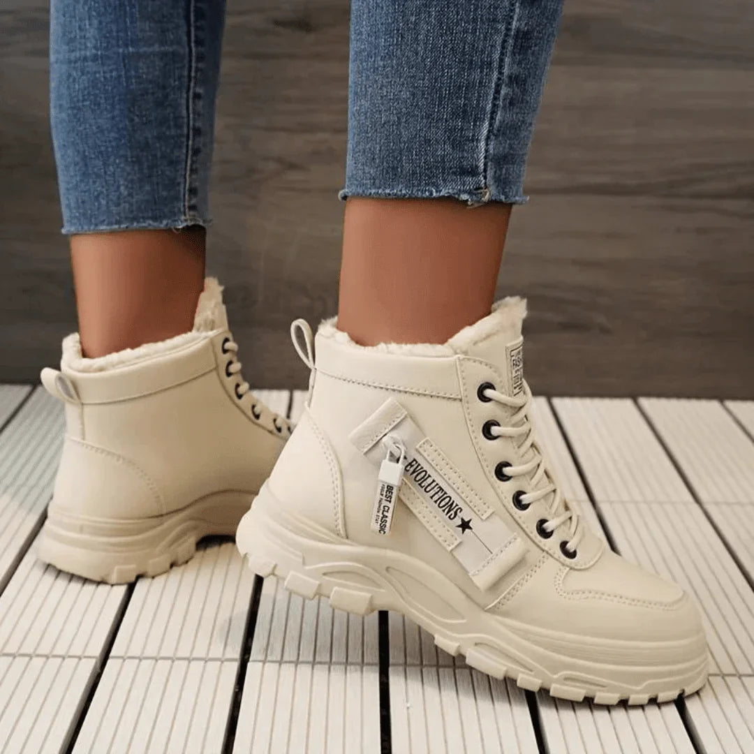Women's Winter Faux Fur-Lined Lace-Up Ankle Boots – Chunky Sole