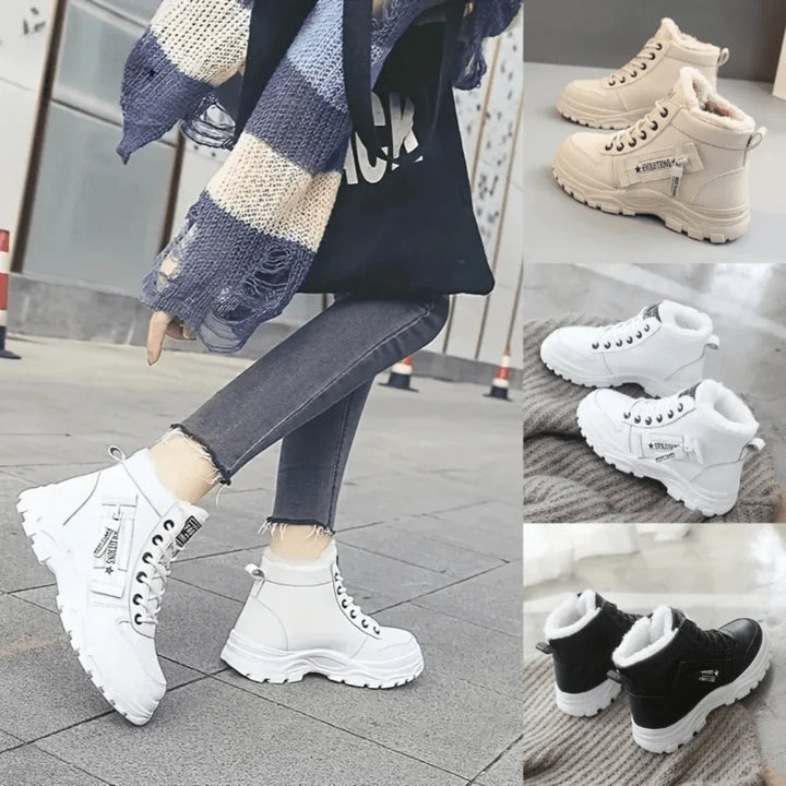 Women's Winter Faux Fur-Lined Lace-Up Ankle Boots – Chunky Sole