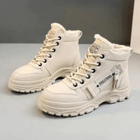 Women's Winter Faux Fur-Lined Lace-Up Ankle Boots – Chunky Sole