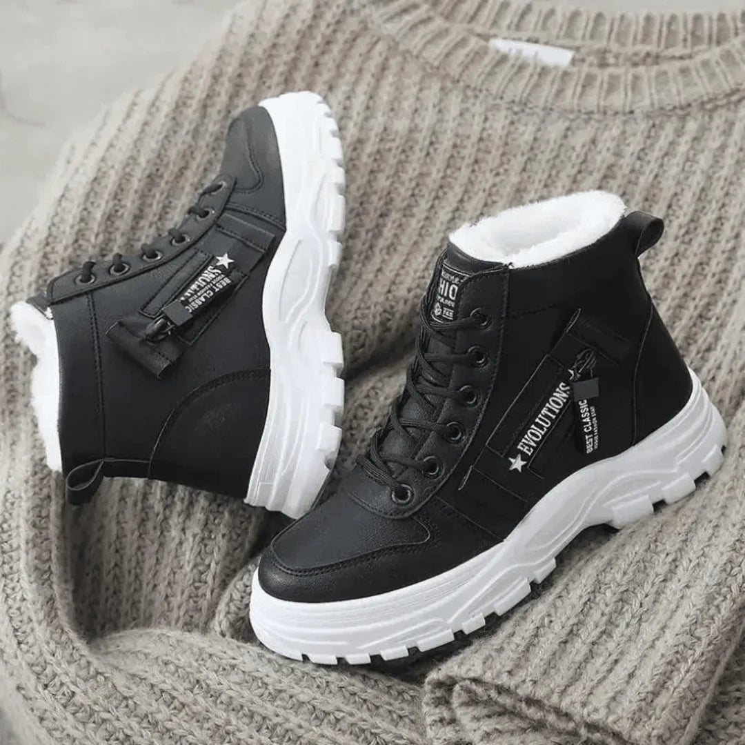 Women's Winter Faux Fur-Lined Lace-Up Ankle Boots – Chunky Sole