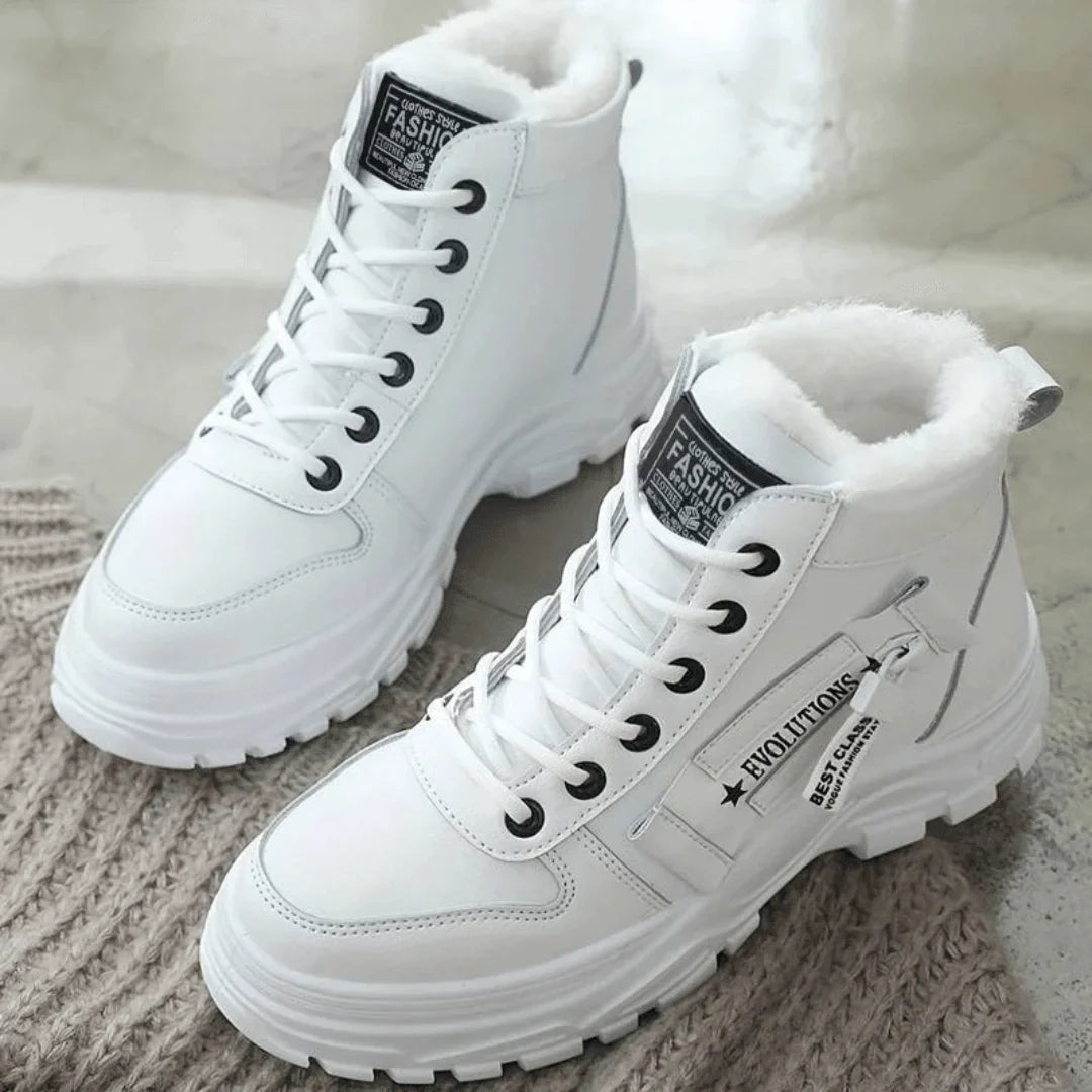 Women's Winter Faux Fur-Lined Lace-Up Ankle Boots – Chunky Sole