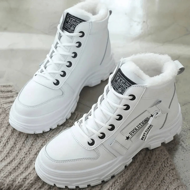 Women's Winter Faux Fur-Lined Lace-Up Ankle Boots – Chunky Sole