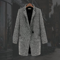 Women's Winter Houndstooth Wool Coat – Single-Button Closure