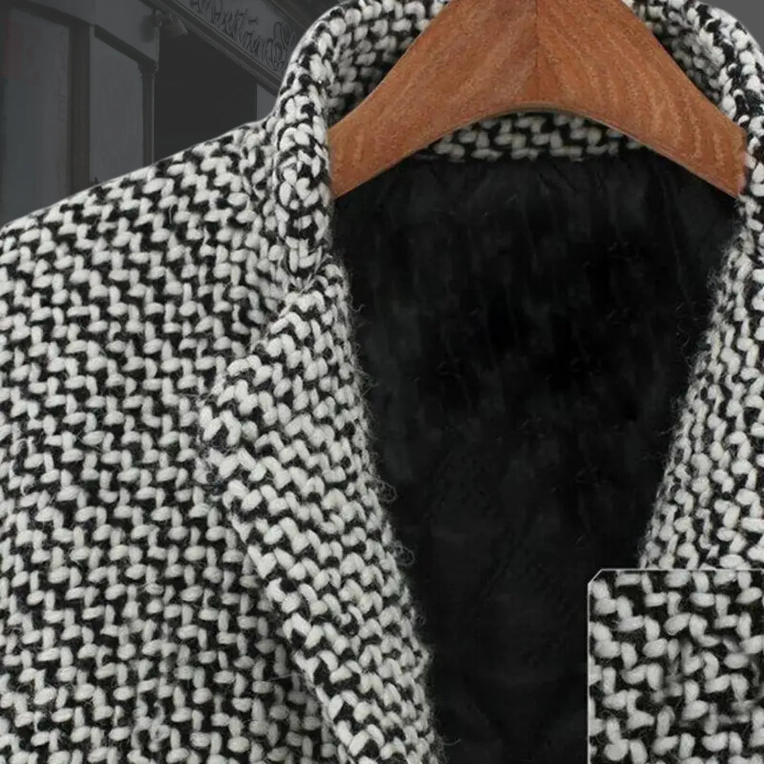 Women's Winter Houndstooth Wool Coat – Single-Button Closure