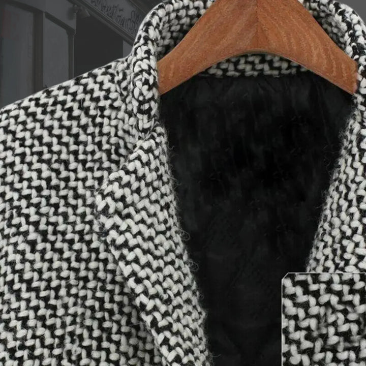Women's Winter Houndstooth Wool Coat – Single-Button Closure