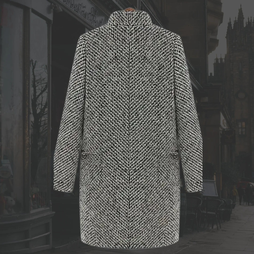 Women's Winter Houndstooth Wool Coat – Single-Button Closure