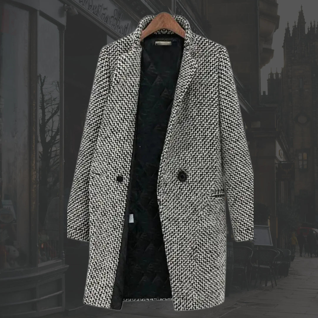 Women's Winter Houndstooth Wool Coat – Single-Button Closure