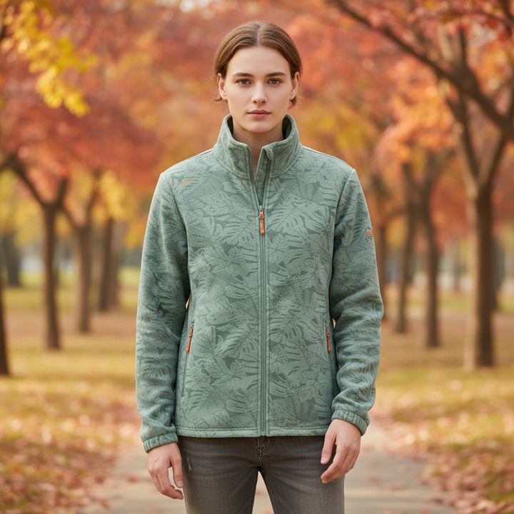 Women's Jacket – Botanical Print Zip-Up Winter