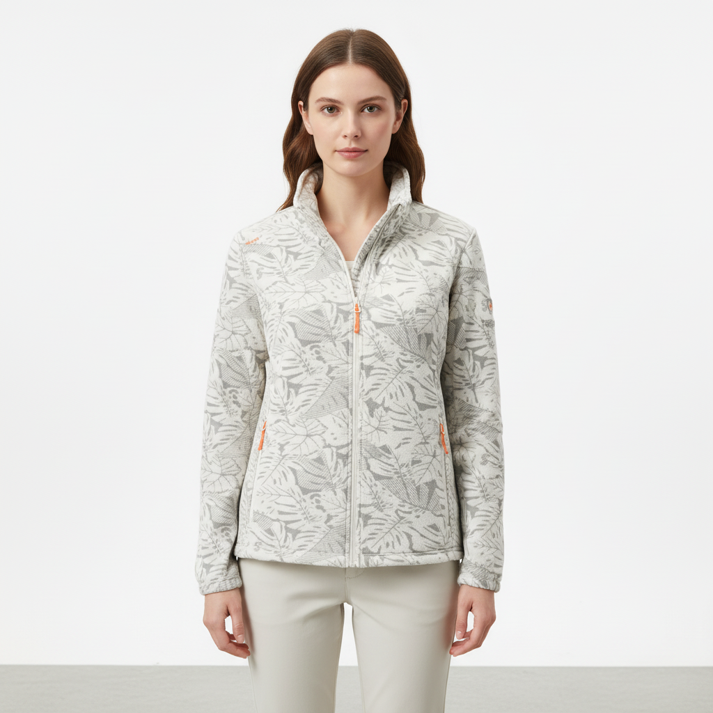 Women's Jacket – Botanical Print Zip-Up Winter