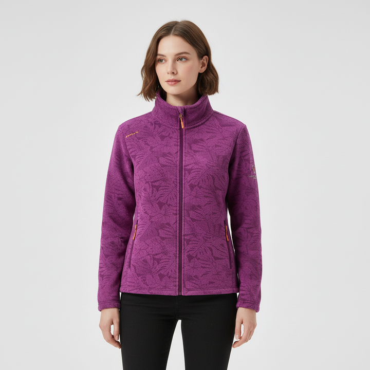 Women's Jacket – Botanical Print Zip-Up Winter