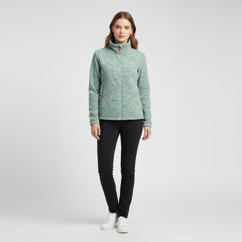 Women's Jacket – Botanical Print Zip-Up Winter