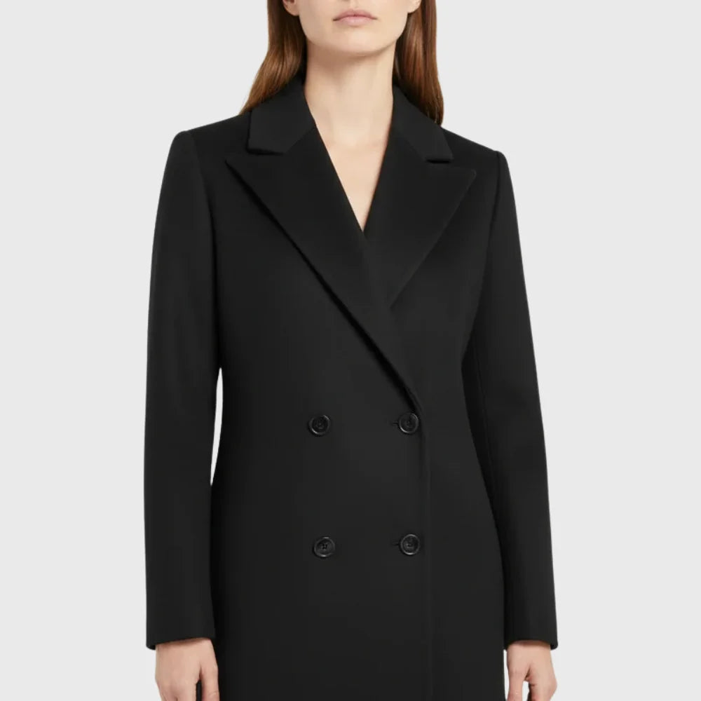 Women's Winter Longline Double-Breasted Wool Coat – Notched Lapel