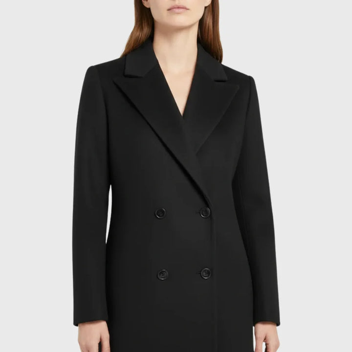 Women's Winter Longline Double-Breasted Wool Coat – Notched Lapel