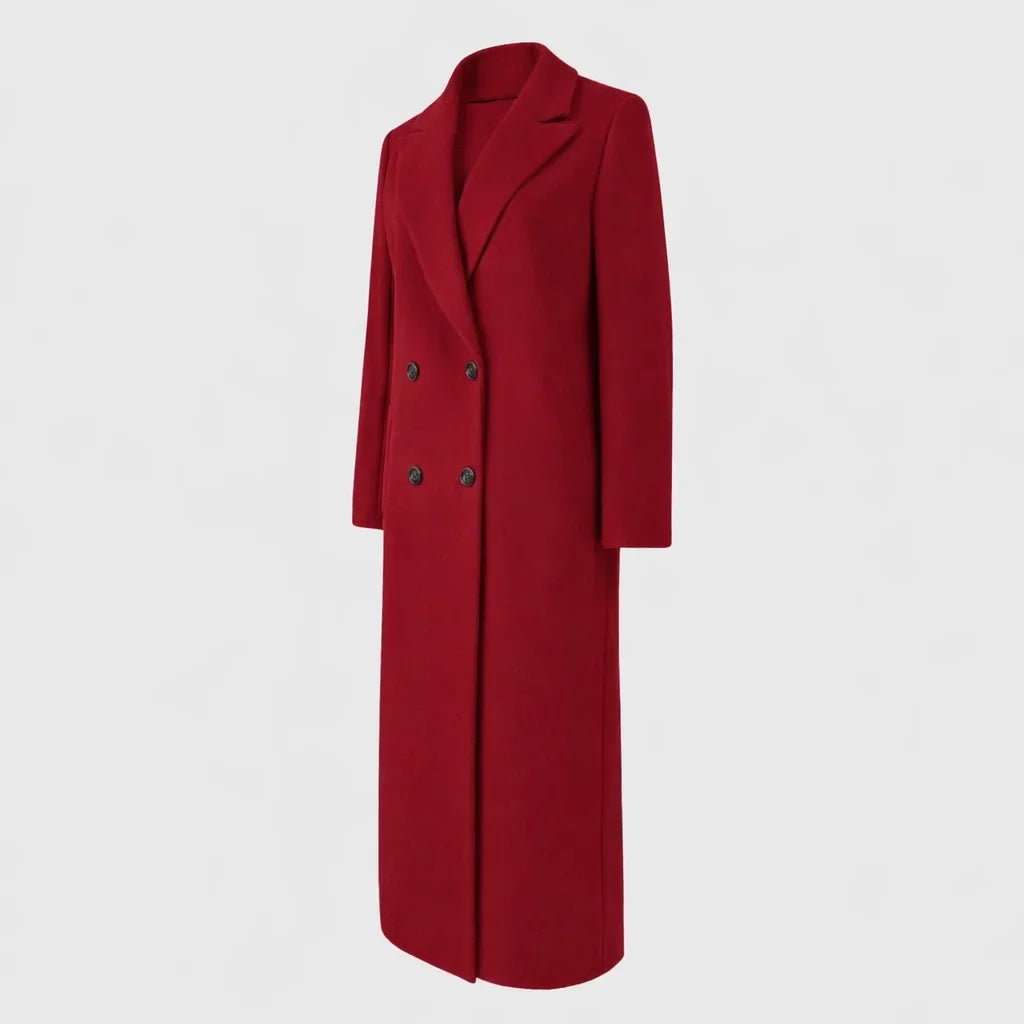 Women's Winter Longline Double-Breasted Wool Coat – Notched Lapel
