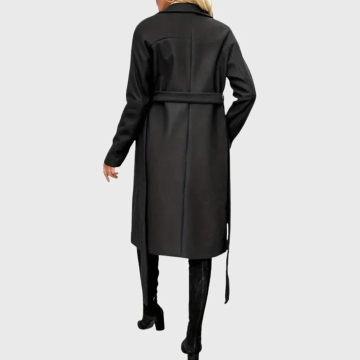 Women's Winter Longline Double-Breasted Wool Coat – Self-Tie Belt