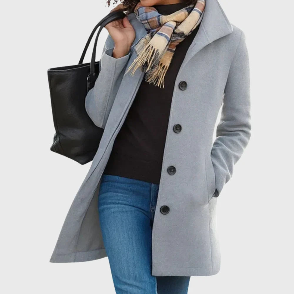 Women's Wool-Blend Coat – Button-Front And Classic Collar