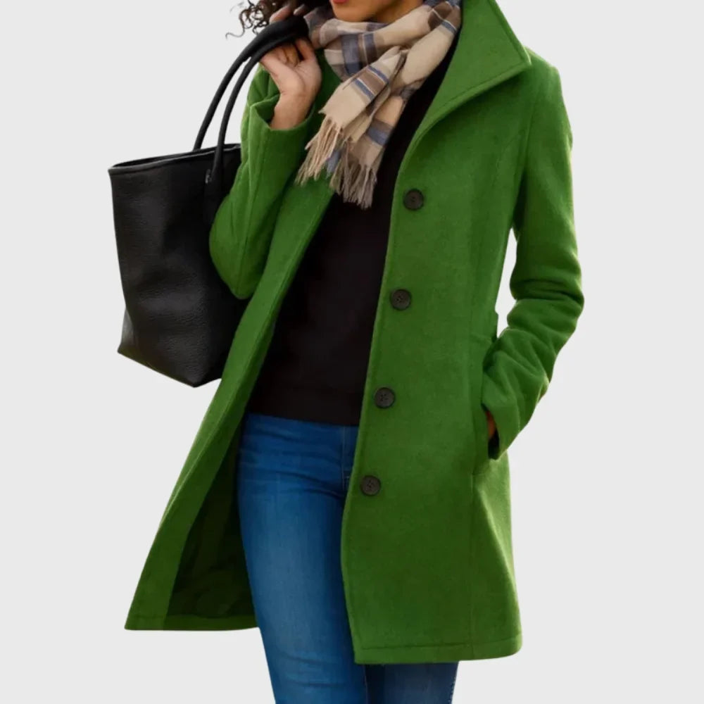 Women's Wool-Blend Coat – Button-Front And Classic Collar