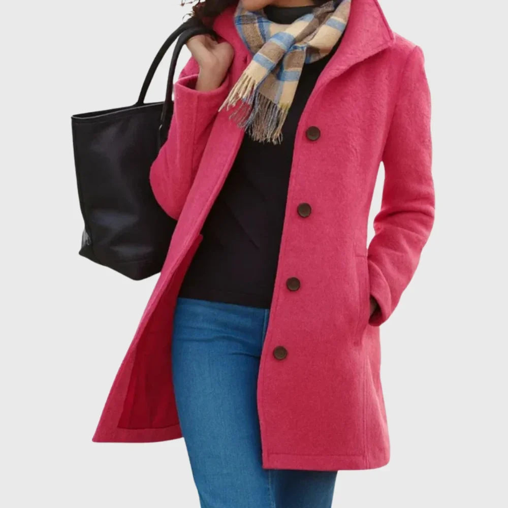 Women's Wool-Blend Coat – Button-Front And Classic Collar