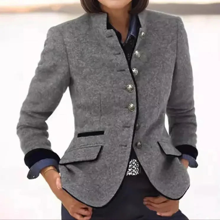 Women's Wool Lapel Blazer – Contrast Trim
