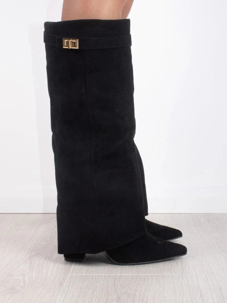 Women's Suede Fold-Over Boots - Golden Detail product image | Invictora.com