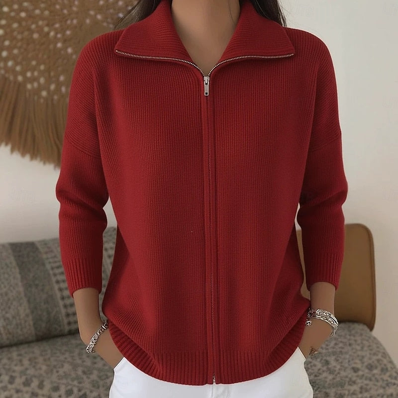Women's Knit Cardigan – Zip-Up Collar