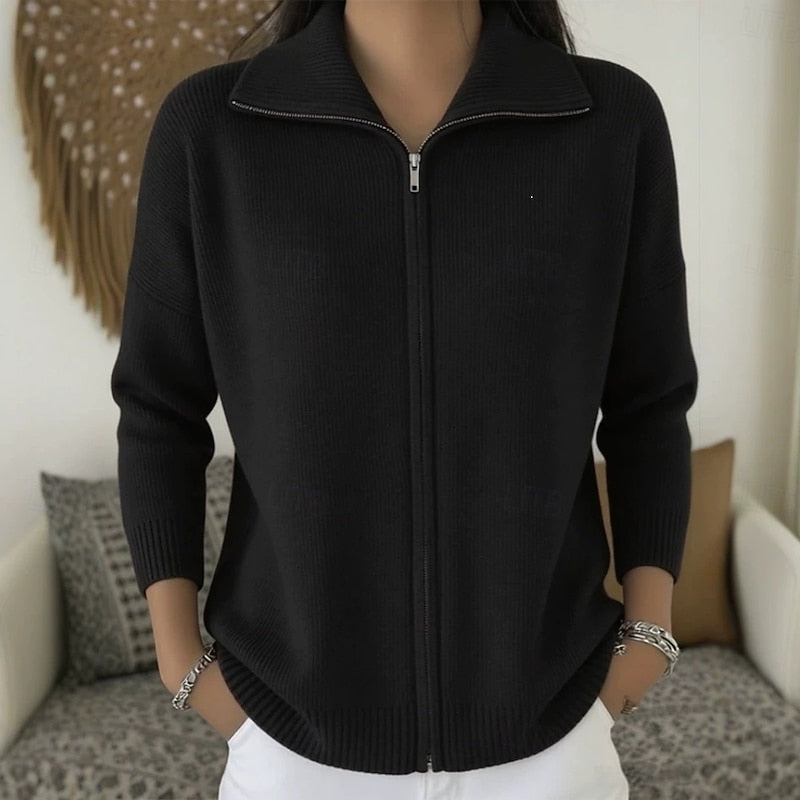 Women's Knit Cardigan – Zip-Up Collar