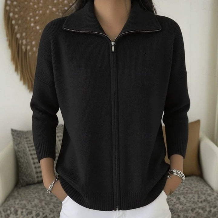 Women's Knit Cardigan – Zip-Up Collar