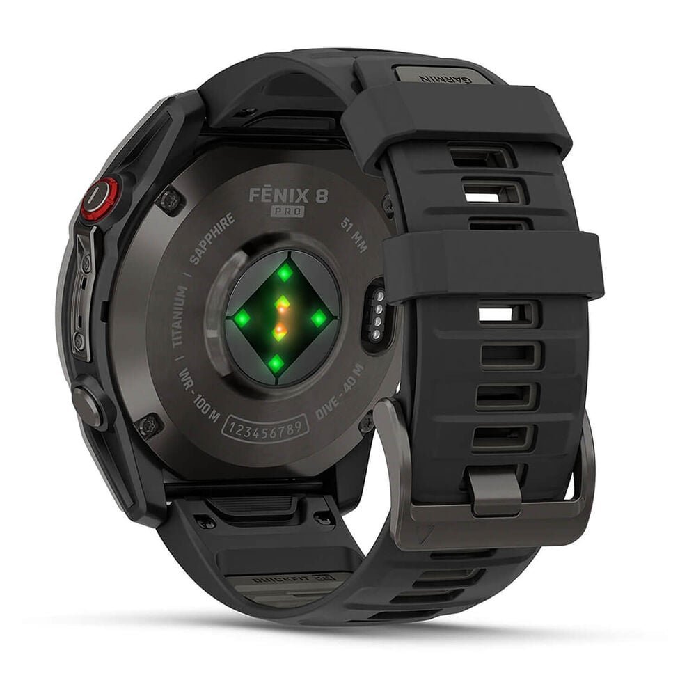 Garmin fenix 8 Pro AMOLED 51mm Carbon Grey DLC Titanium Case Black Silicon Strap Watch - Image 6